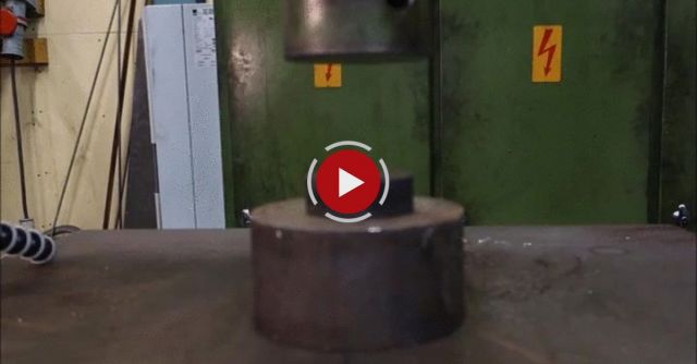 Crushing Hockey Puck With Hydraulic Press