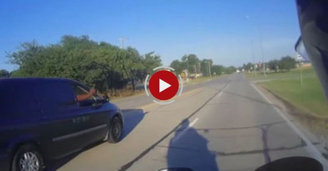 Man In Van Throws Middle Finger And Bottle At Biker, But Biker Returns With A Surprise